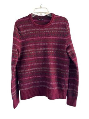Banana Republic Italian Yarn Men's Sz Large Burgundy Fair Isle Knit Pullover